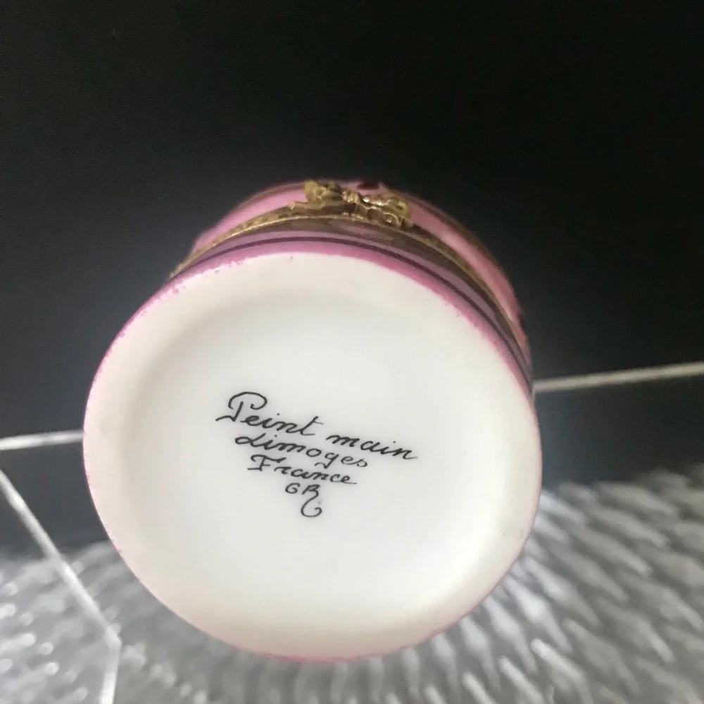 Limited Edition, Limoges Pink and Gold Happy Birthday Cake with Candle